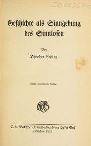 Front cover of Geschichte als Sinngebung des Sinnlosen by Theodor Lessing