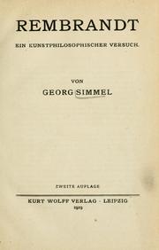 Cover of Rembrandt by Georg Simmel