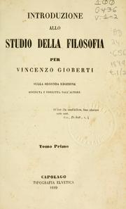 Front cover of Introduzione allo studio della filosofia by Vincenzo Gioberti