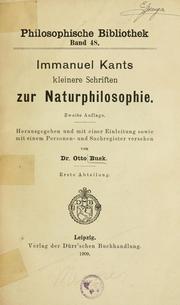 Front cover of Immanuel Kants kleinere Schriften zur Naturphilosophie by Otto Buek