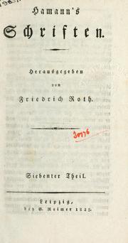 Cover of Hamann's Schriften by Hamann, Johann Georg