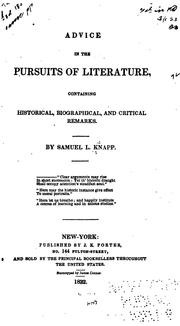 Cover of Advice in the Pursuits of Literature: Containing Historical, Biographical, and Critical Remarks by Samuel L. Knapp