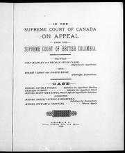 Front cover of In the Supreme Court of Canada, on appeal from the Supreme Court of British Columbia by Robert Carson