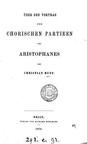 Front cover of Über den Vortrag der chorischen Partieen bei Aristophanes by Christian Fürchtegott Muff