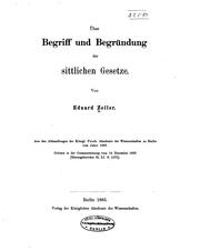 Cover of Über Begriff und Begründung der sittlichen Gesetze by Eduard Zeller
