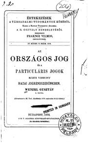 Cover of Az országos jog és a particuláris jogok közti viszony hazai .. by Gusztáv Wenzel