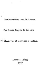 Front cover of Considérations Sur la France by Joseph de Maistre