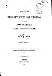 Front cover of Darlegung der theoretischen Berechnung der in den Mondtafeln angewandten Störungen by Peter Andreas Hansen