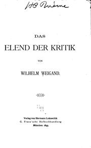 Cover of Das Elend der Kritik by Wilhelm Weigand