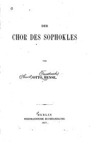 Front cover of Der Chor des Sophokles by Otto Hense