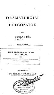 Front cover of Dramaturgiai dolgozatok by Pál Gyulai