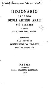 Front cover of Dizionario storico degli autori arabï più celebri e delle principali loro opere by Giovanni Bernardo De Rossi