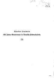Front cover of Elf Jahre Gouverneur in deutsch-südwest Afrika by Theodor Gotthilf von Leutwein