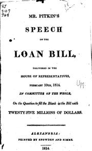 Front cover of Mr. Pitkin's Speech on the Loan Bill by Timothy Pitkin