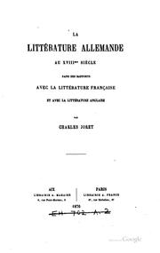 Cover of Littérature allemande au XVIIIme siècle dans ses rapports avec la .. by Charles Joret