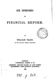 Front cover of Six speeches of financial Reform by William Trant