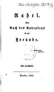Cover of Rahel: Ein Buch des Andenkens für ihre Freunde:(als Handschrift.) by Rahel Varnhagen