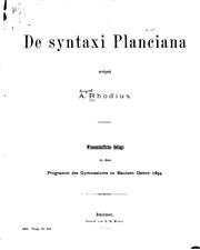 Cover of De syntaxi Planciana by August Rhodius