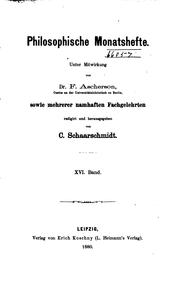 Cover of Philosophische Monatshefte by [name missing]