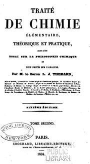 Cover of Traité de chimie élémentaire, théorique et pratique, suivi d'un essai sur la philosophie .. by Thénard, Louis Jacques baron