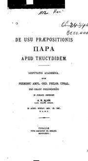 Cover of De usu præpositionis .... apud Thucydidem by Anders Reinhold Alvin