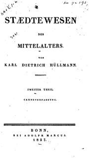 Front cover of Staedtewesen des Mittelalters by Karl Dietrich Hüllmann