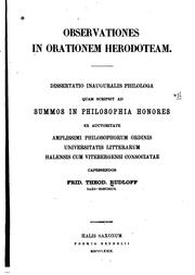 Cover of Observationes in orationem Herodoteam by Friedrich Theodor Rudloff