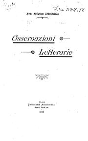 Front cover of Osservazioni letterarie dalla origine della lingua italiana, fino alla Vita nuova di Dante Alighieri by Domenico Solyma