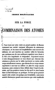 Cover of Sur la force de combinaison des atomes: leçon faite à l'Institution royale .. by August Wilhelm von Hofmann