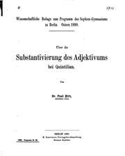 Cover of Über die Substantivierung des Adjektivums: Bei Quintilian by Paul Hirt