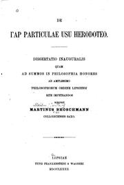 Front cover of De gar particulae usu Herodoteo by Martin Broschmann