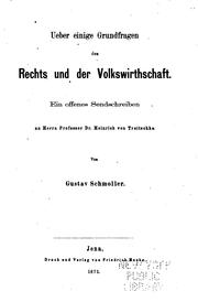 Cover of Ueber einige Grundfragen des Rechts und der Volkswirthschaft: Ein offenes Sendschreiben an Herrn .. by Gustav von Schmoller