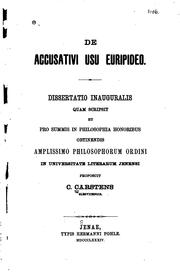 Front cover of De accusativi usu Euripideo: Dissertatio inauguralis by C. Carstens