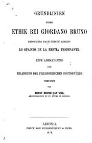 Front cover of Grundlinien einer Ethik bei Giordano Bruno: Besonders nach dessen Schrift LO Spaccio de La ... by Ernst Bruno Hartung