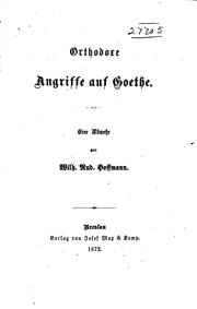 Front cover of Orthodoxe Angriffe auf Goethe: Eine Abwehr by Wilhelm Rudolf Hoffmann