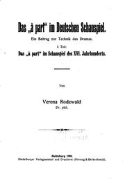 Front cover of Das"à Part" im deutschen Schauspiel: Ein Beitrag zur Technik des Dramas by Verena Rodewald