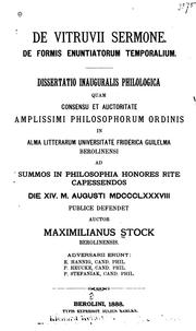 Cover of De Vitruvii sermone: de formis enuntiatorum temporalium by Maximilian Stock