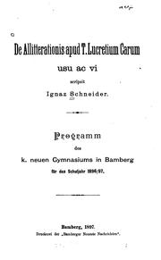 Front cover of De allitterationis apud T. Lucretium Carum usu ac vi scripsit Ignaz Schneider ... by Ignaz Schneider