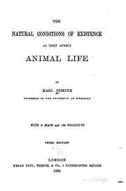 Front cover of The Natural Conditions of Existence as They Affect Animal Life by Carl Semper