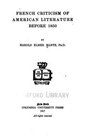 Front cover of French criticism of American literature before 1850 by Harold Elmer Mantz