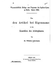 Front cover of Über den Artikel bei Eigennamen in den Komöden des Aristophanes by Wilhelm Uckermann