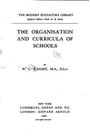 Front cover of The organisation and curricula of schools by Walter Guy Sleight