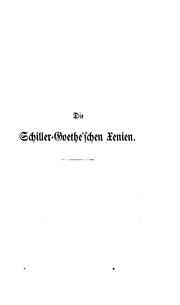 Front cover of Die Schiller-goethe'schen Xenien by Ernst Julius Saupe