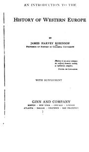 Front cover of An Introduction to the History of Western Europe: With Supplement by James Harvey Robinson