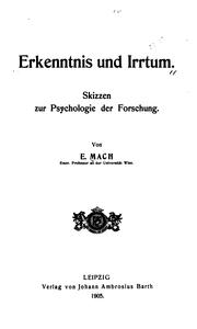 Front cover of Erkenntnis und Irrtum: Skizzen zur Psychologie der Forschung by Ernst Mach