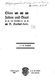 Cover of Elias, Jahve und Baal by Hermann Gunkel