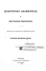 Front cover of Quaestiones grammaticae ad Thucydidem pertinentes by Johann Matthias Stahl