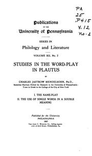 Front cover of Studies in the word-play in Plautus by Charles Jastrow Mendelsohn