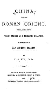 Cover of China and the Roman Orient by Friedrich Hirth