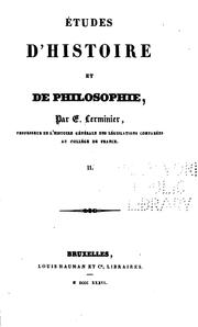 Cover of Études d'histoire et de philosophie by Jean Louis Eugène Lerminier